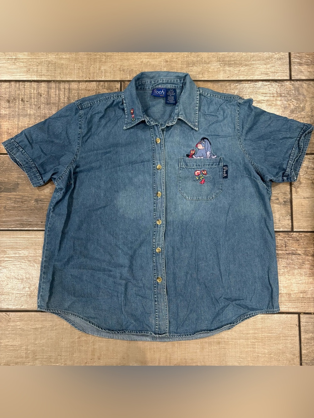 Vintage Winnie Pooh Disney Denim Button Up Shirt  Embroidered Eeyore size XL